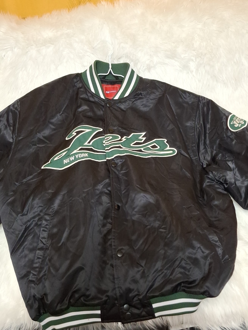Reebok Black Satin Bomber Jacket with Green & White Trim